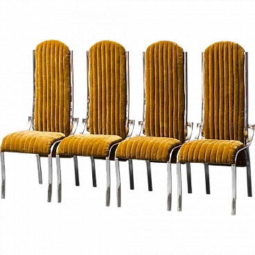 4 Chairs in metal and mustard yellow velvet, 1970s
