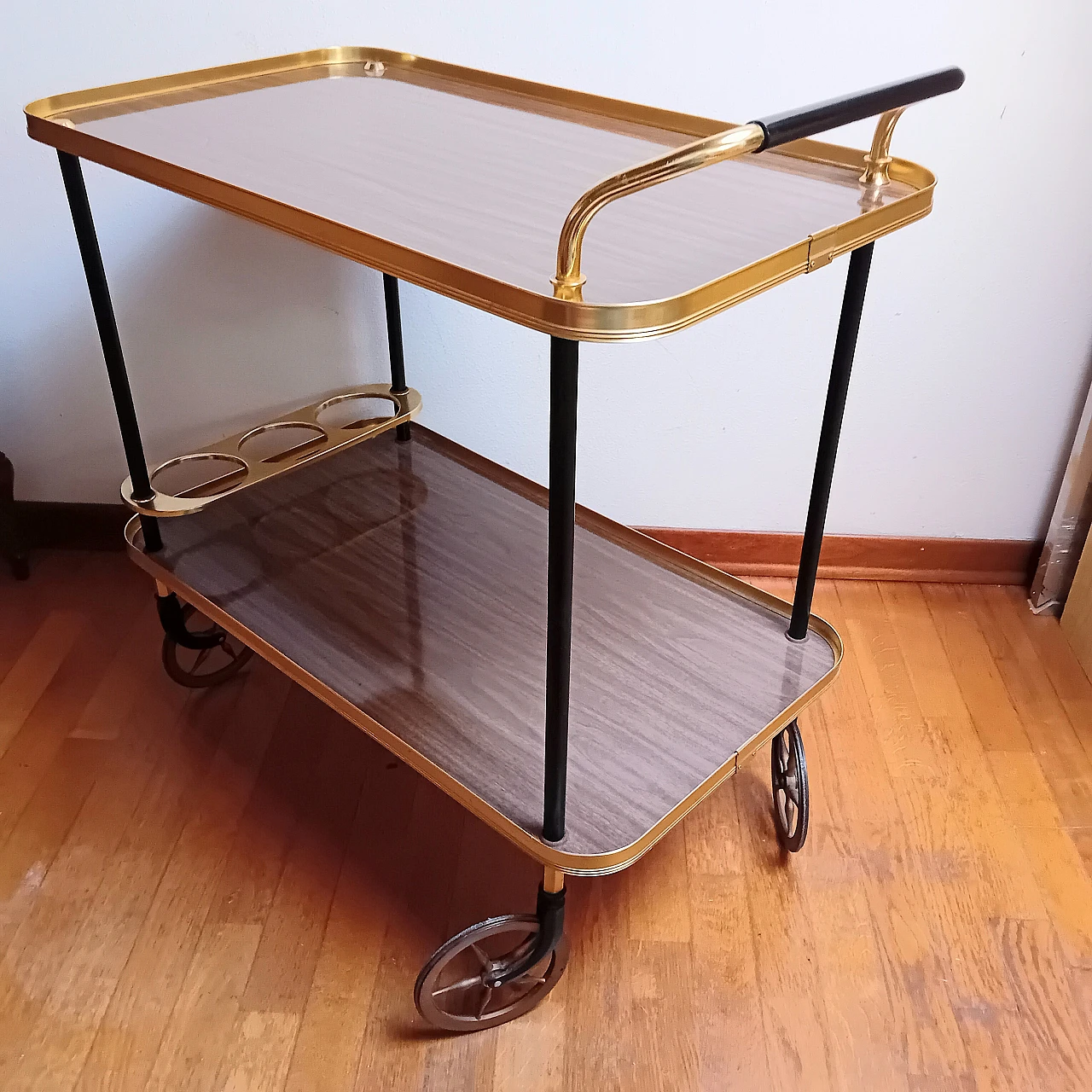 Double top bar cart in formica, brass & bakelite by MB Italia, 1960s 3