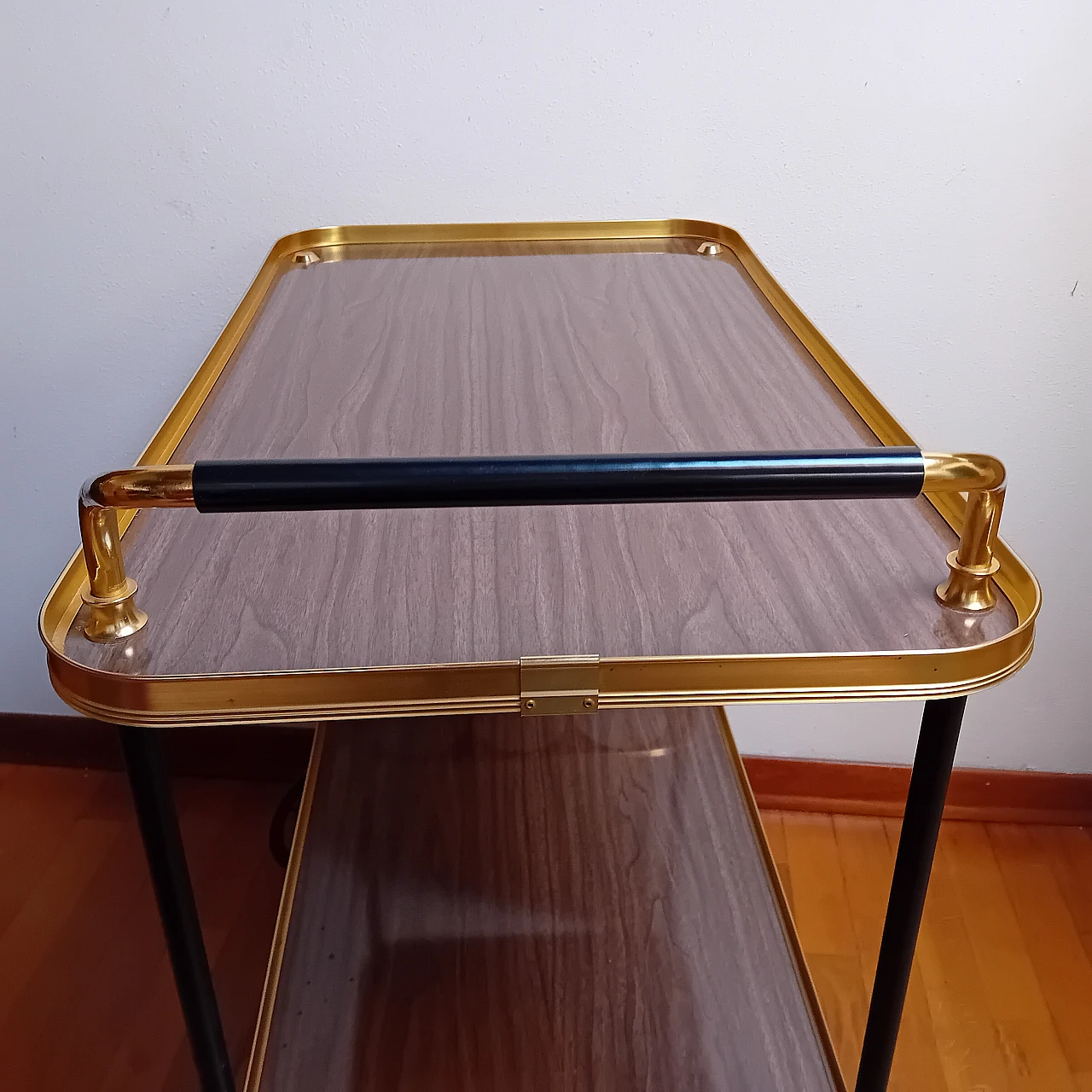 Double top bar cart in formica, brass & bakelite by MB Italia, 1960s 4