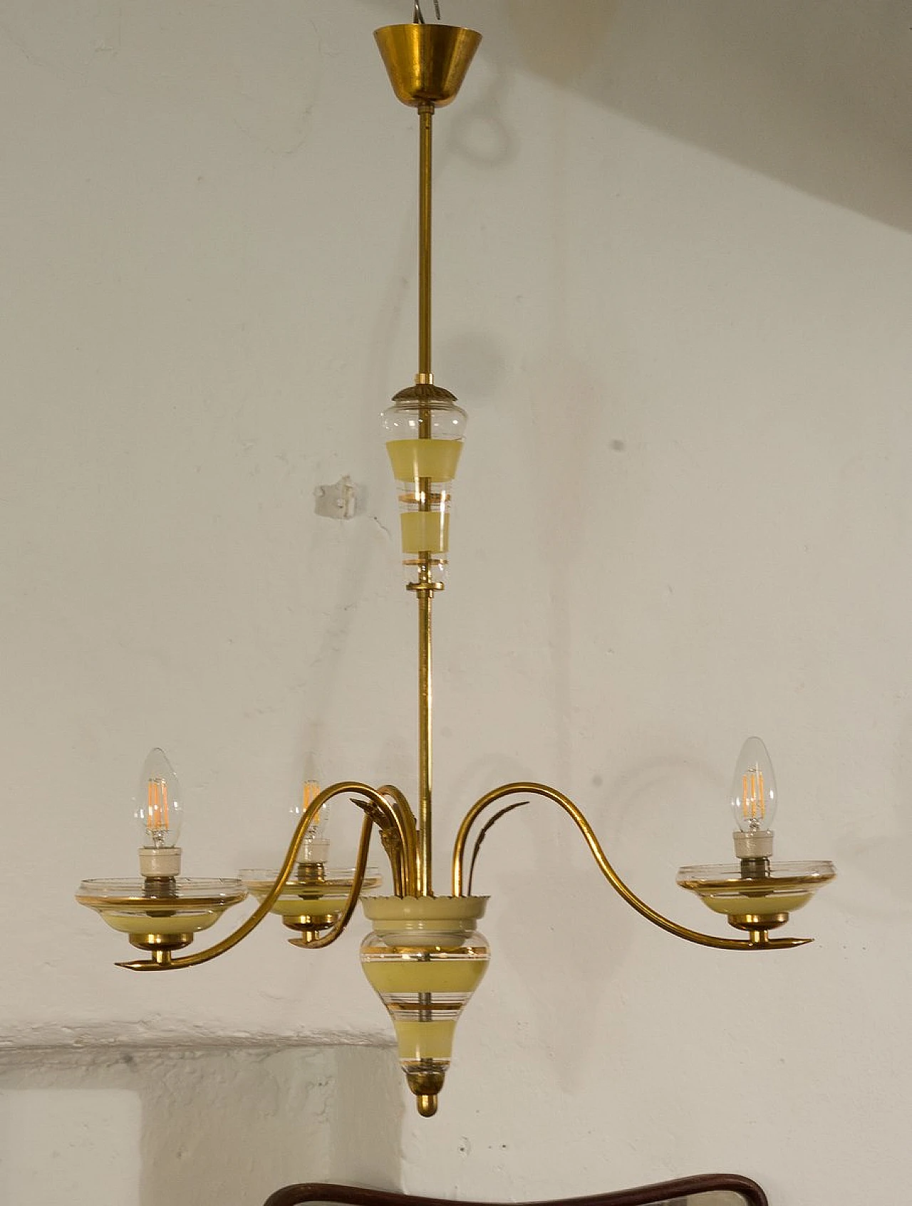 Murano glass with gold finish & brass ceiling lamp by Stilnovo, 1950s 1