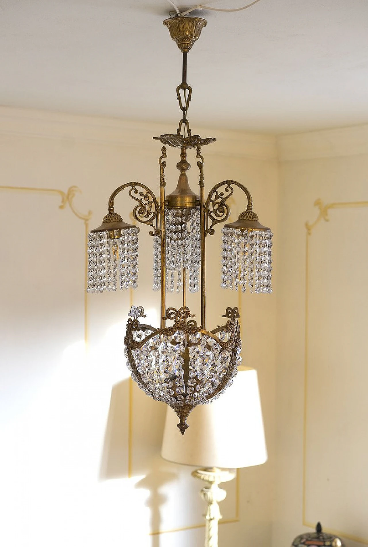 Art Nouveau style brass chandelier with Swarovski crystals, 1950s 1