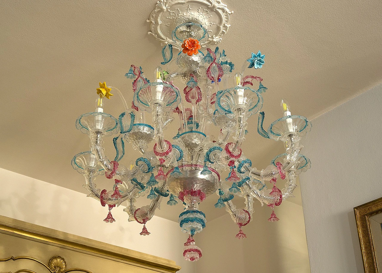 9-Light chandelier in Murano blown glass with floral motifs 2