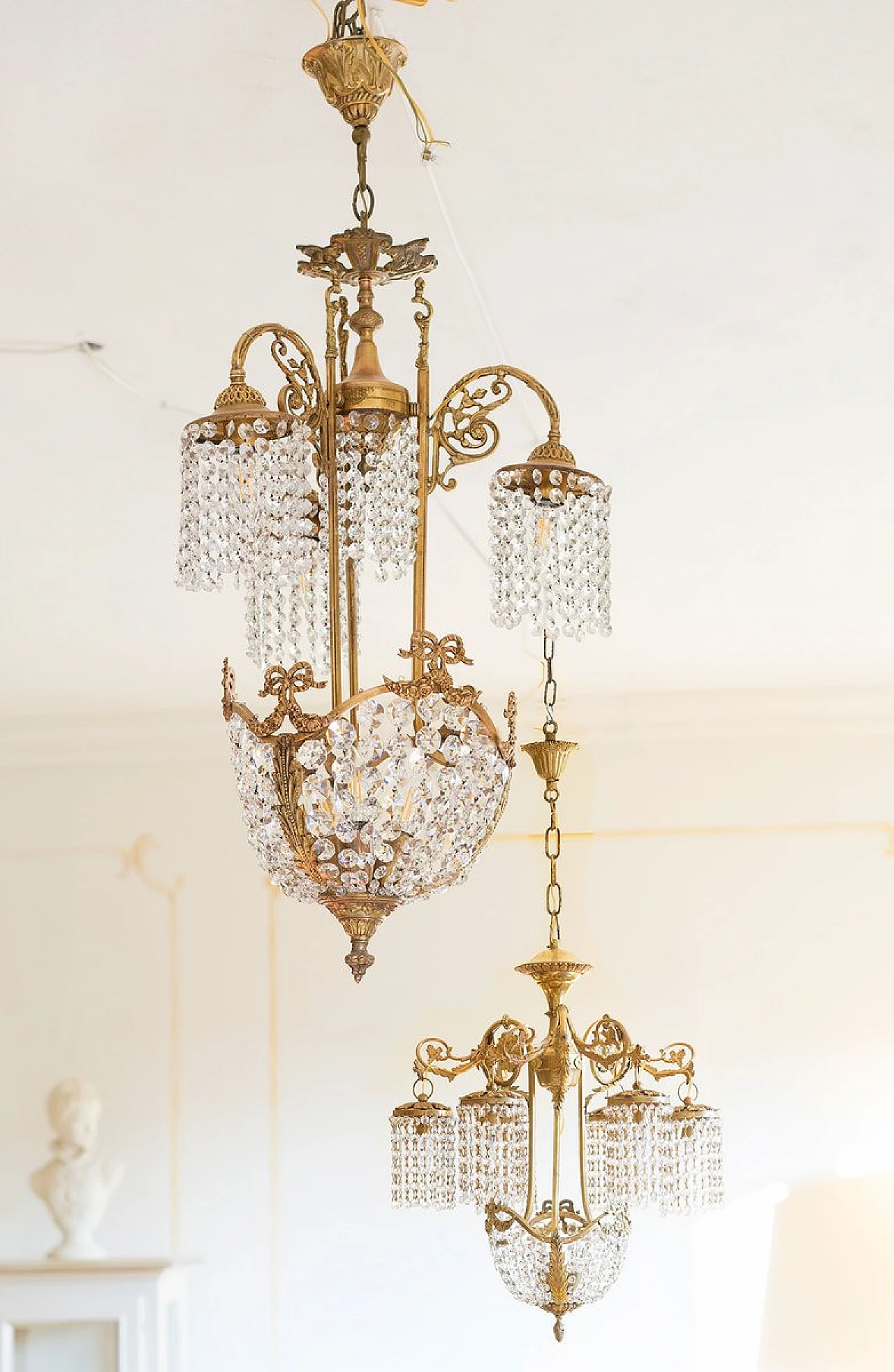 Art Nouveau style brass chandelier with Swarovski crystals, 1950s 2