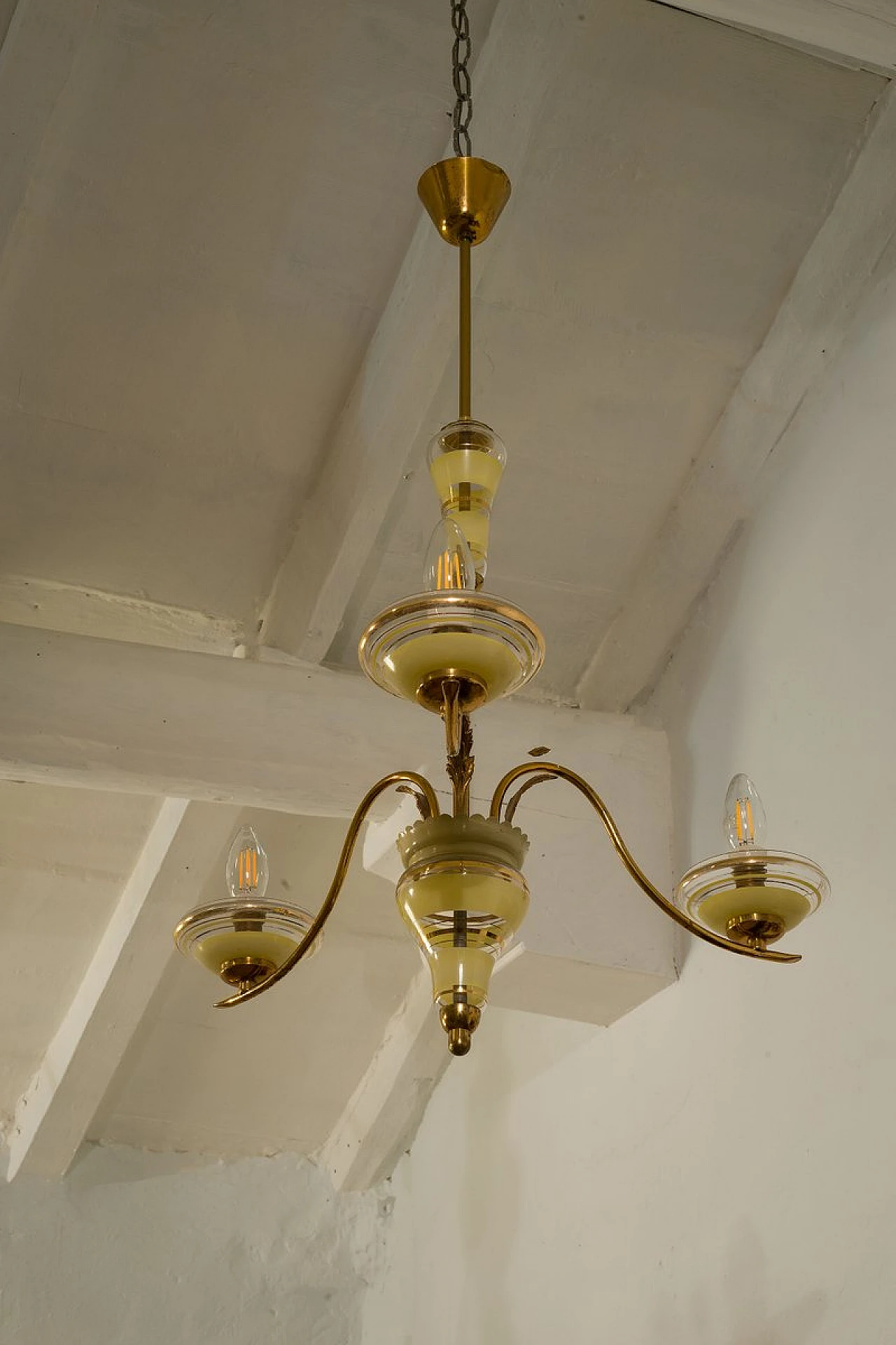 Murano glass with gold finish & brass ceiling lamp by Stilnovo, 1950s 3