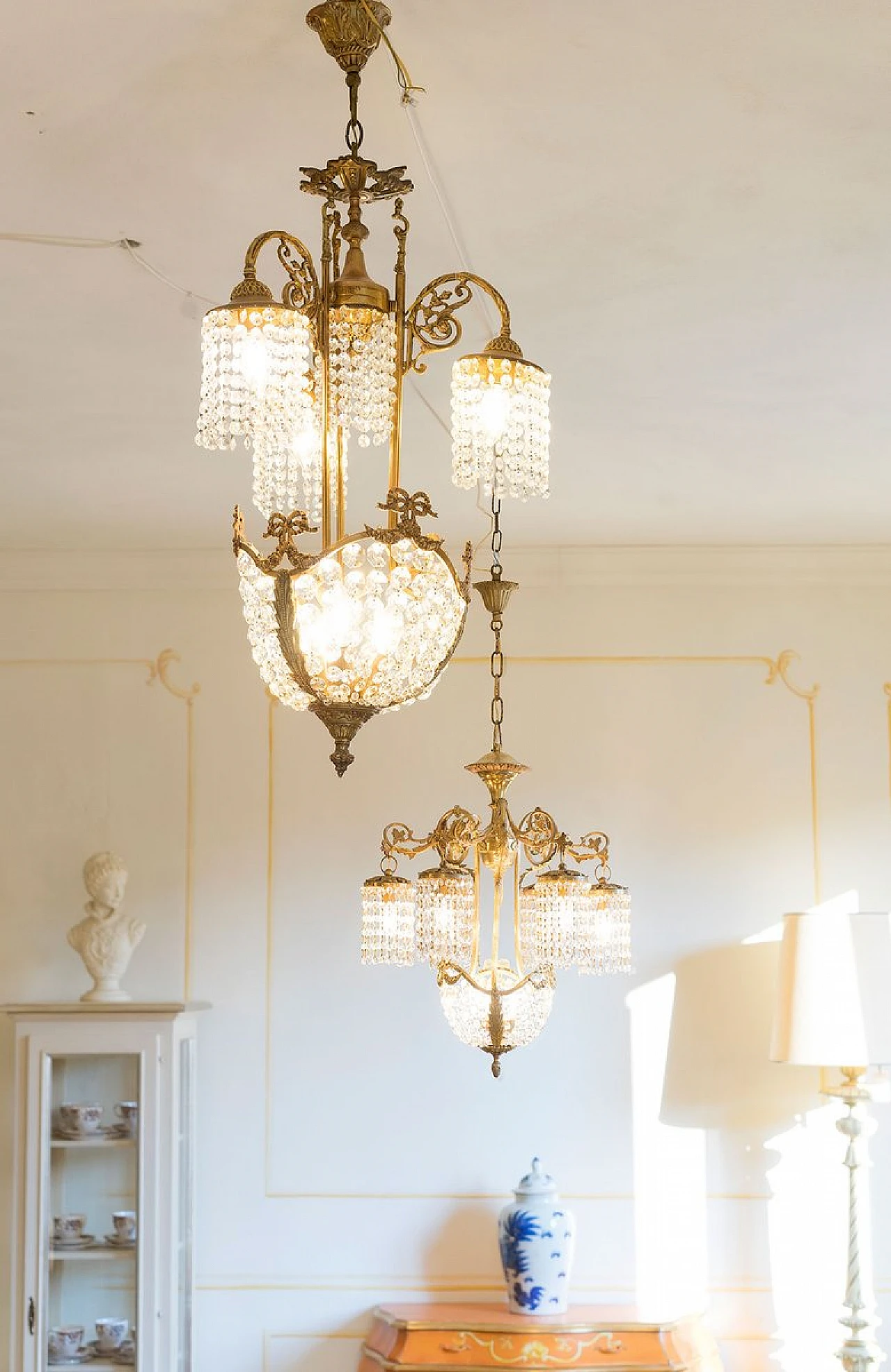 Art Nouveau style brass chandelier with Swarovski crystals, 1950s 3