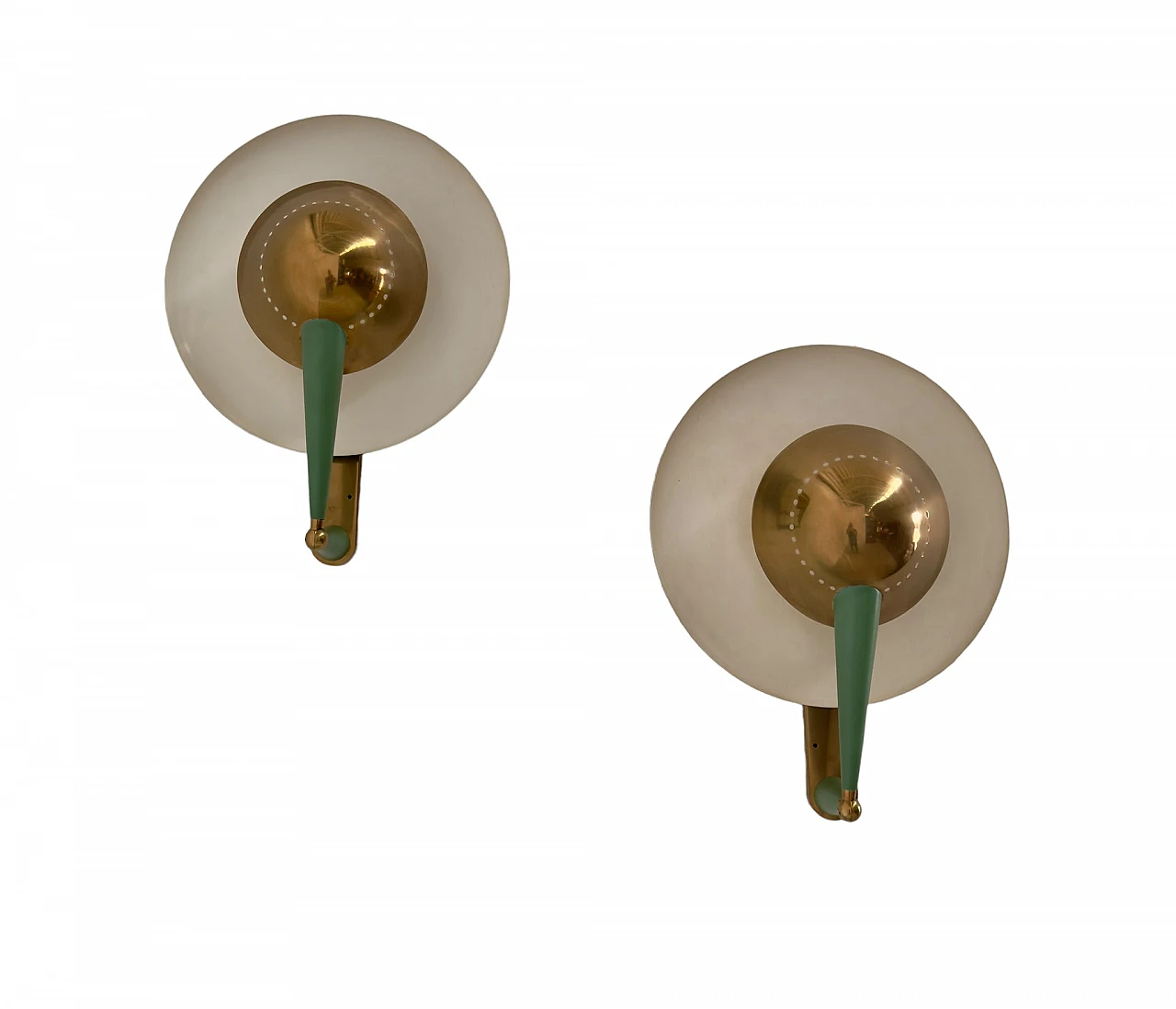 Pair of brass and green aluminium wall lamps by Stilnovo, 1950s 1