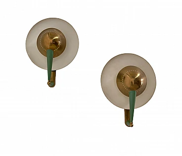Pair of brass and green aluminium wall lamps by Stilnovo, 1950s