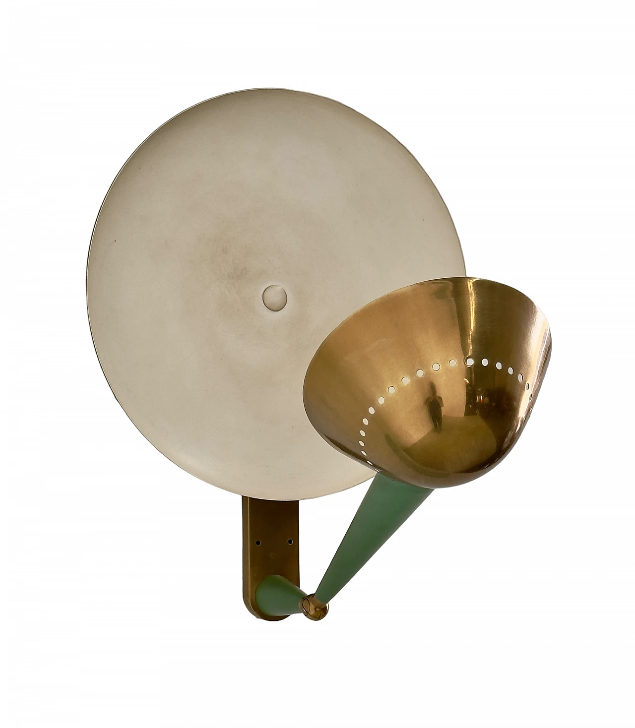 Pair of brass and green aluminium wall lamps by Stilnovo, 1950s 5