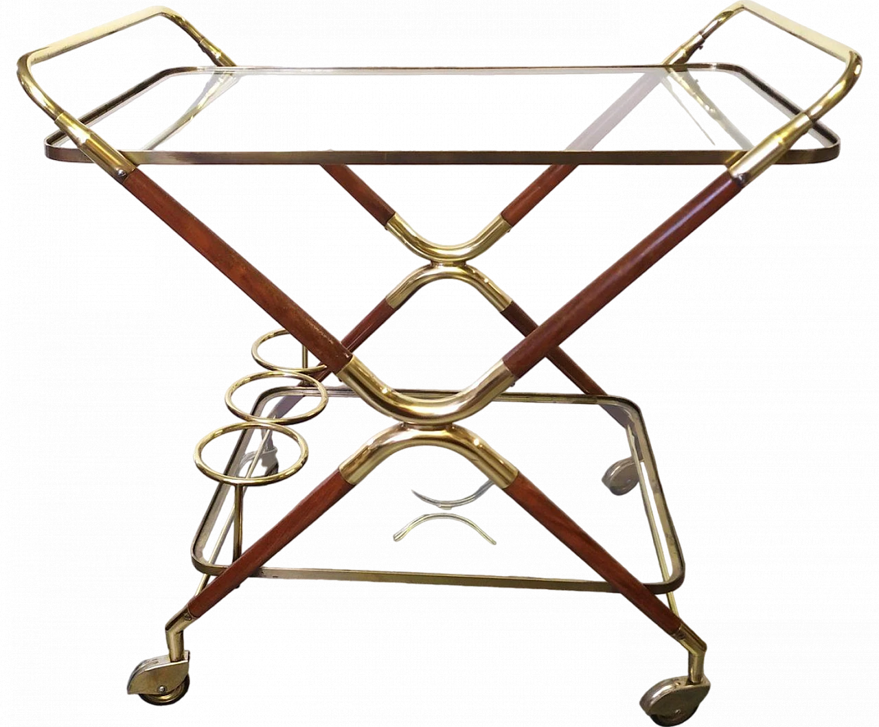 Beech, brass and glass bar cart, 1950s 9