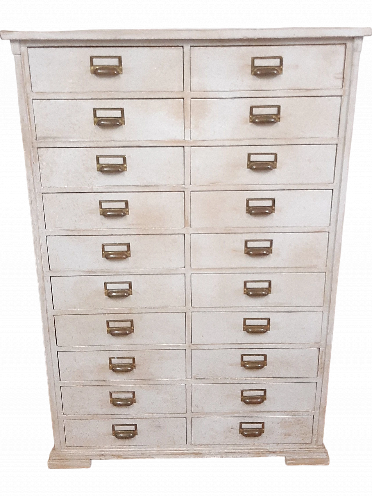 White wood filing cabinet with brass handles, early 20th century 14