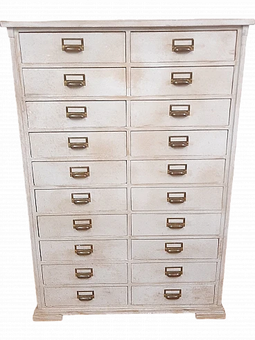 White wood filing cabinet with brass handles, early 20th century