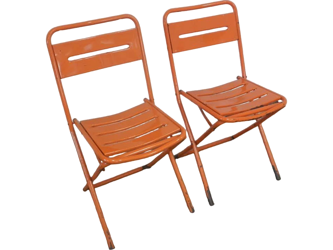 Pair of orange garden folding chairs by Vinante, 1970s 9