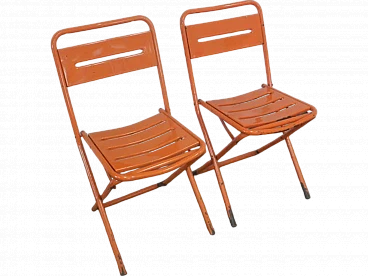 Pair of orange garden folding chairs by Vinante, 1970s