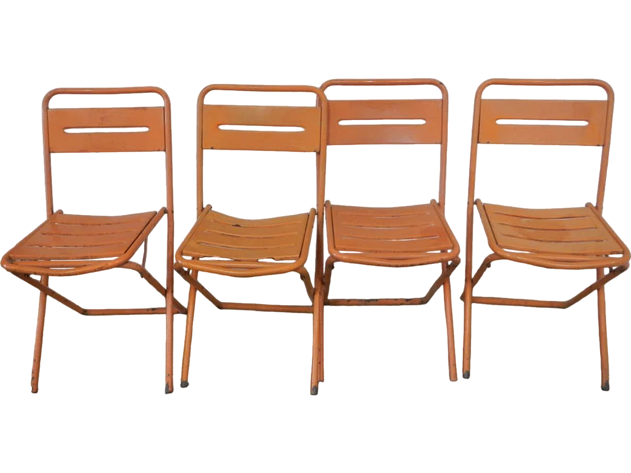 4 Orange iron folding garden chairs by Vinante, 1970s 11