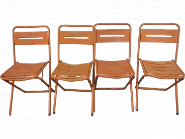4 Orange iron folding garden chairs by Vinante, 1970s