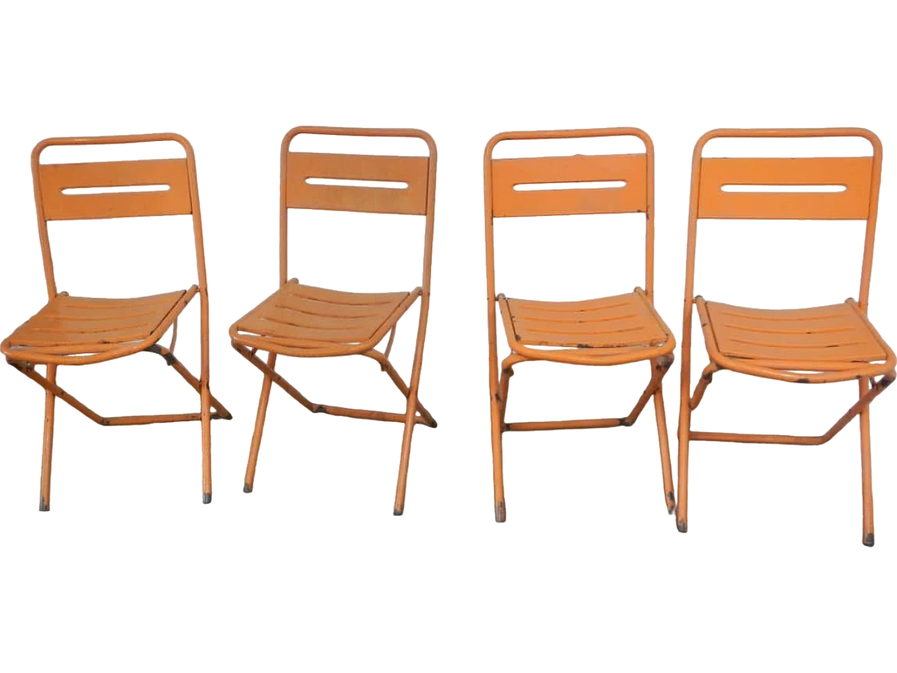 4 Orange folding garden chairs by Vinante, 1970s 12