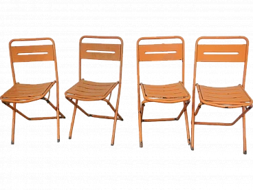 4 Orange folding garden chairs by Vinante, 1970s