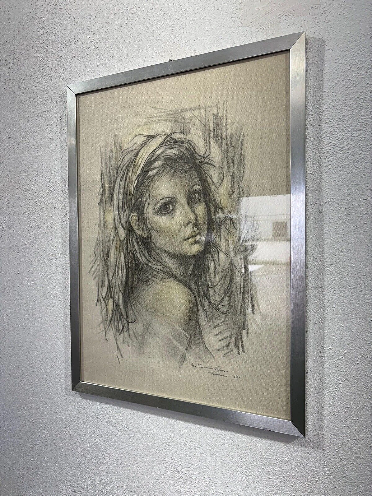 Giuseppe Tarantino, Face of a young woman, lithograph, 1974 2