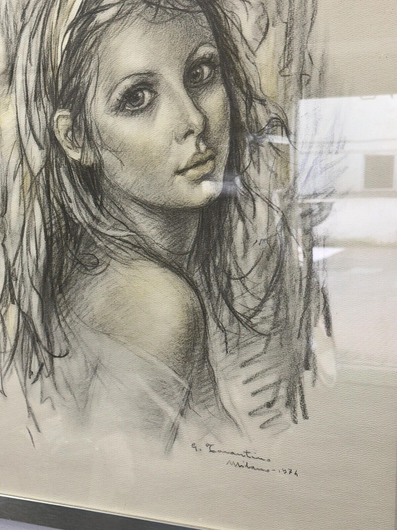 Giuseppe Tarantino, Face of a young woman, lithograph, 1974 3