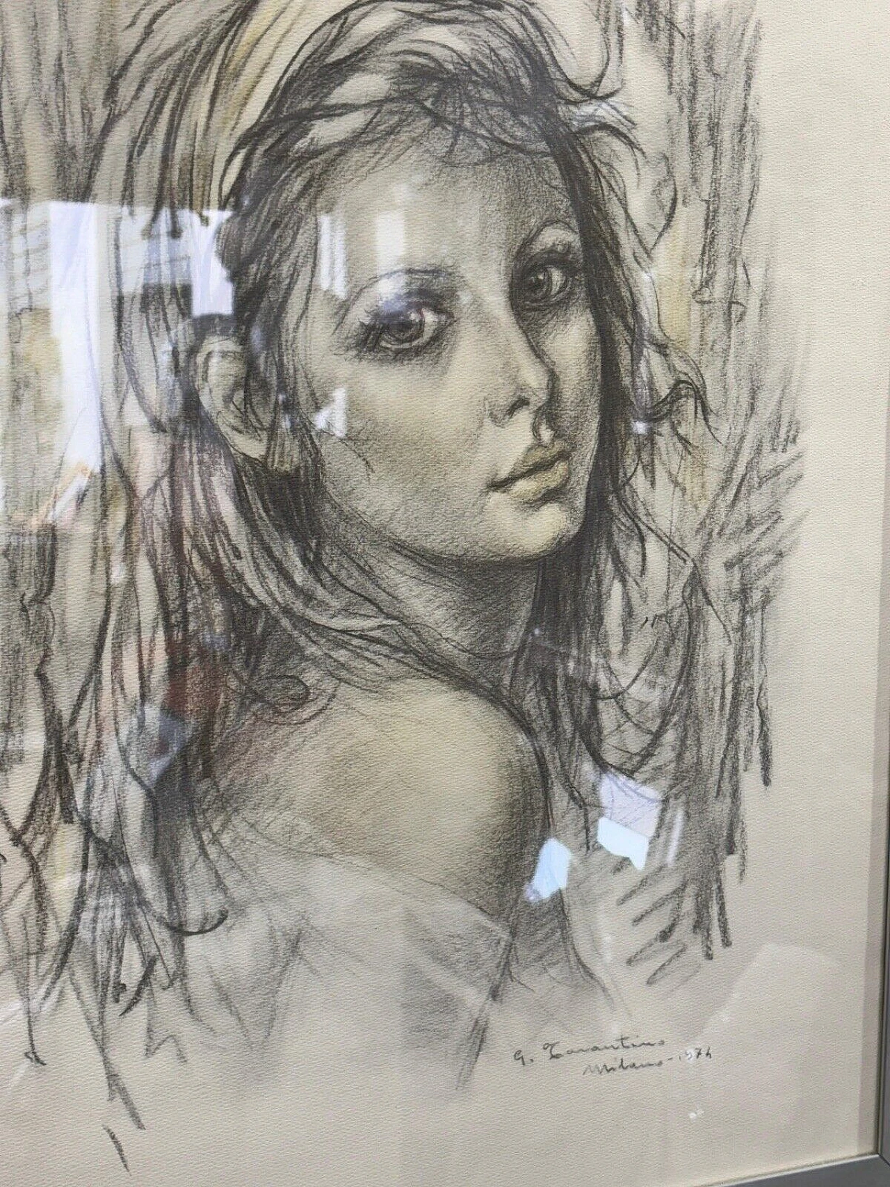 Giuseppe Tarantino, Face of a young woman, lithograph, 1974 4