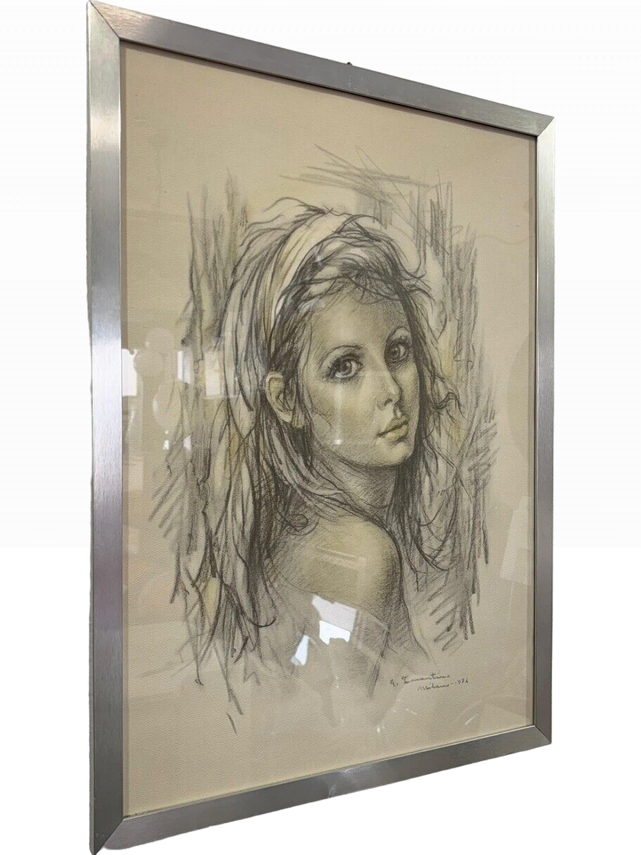 Giuseppe Tarantino, Face of a young woman, lithograph, 1974 5