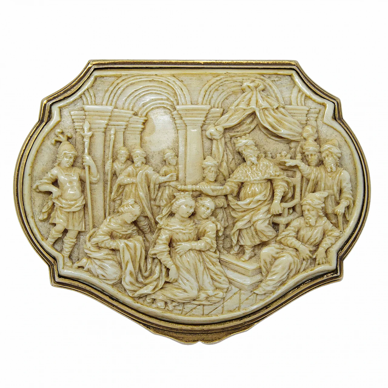 Snuff box in gilded wood and ivory, 18th century 1