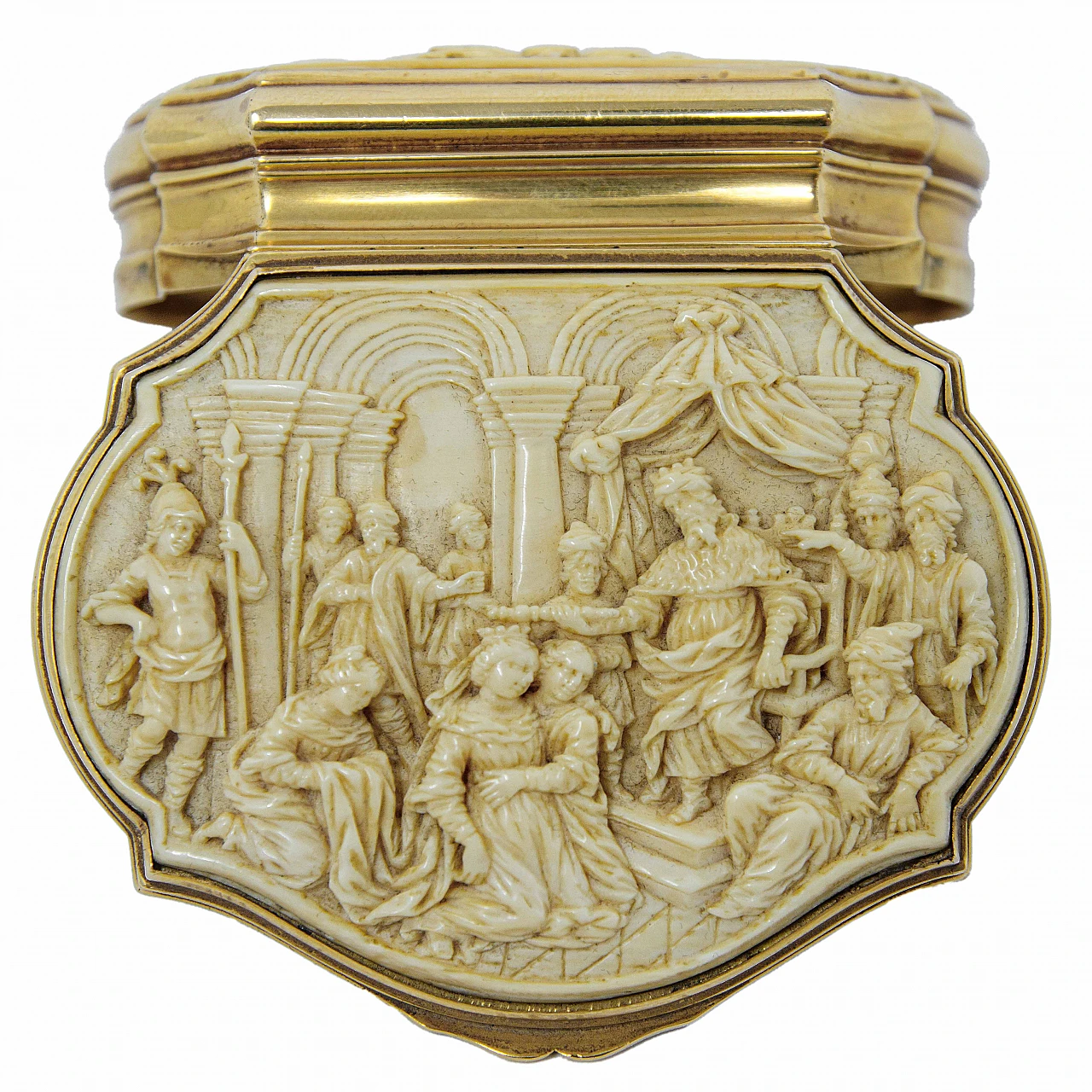 Snuff box in gilded wood and ivory, 18th century 8