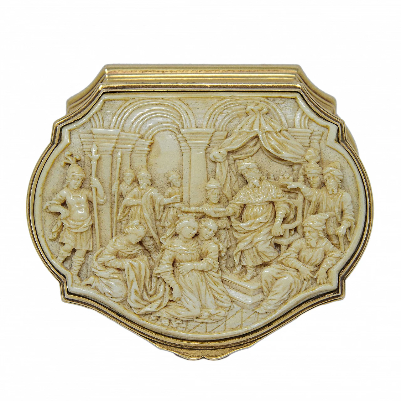 Snuff box in gilded wood and ivory, 18th century 10