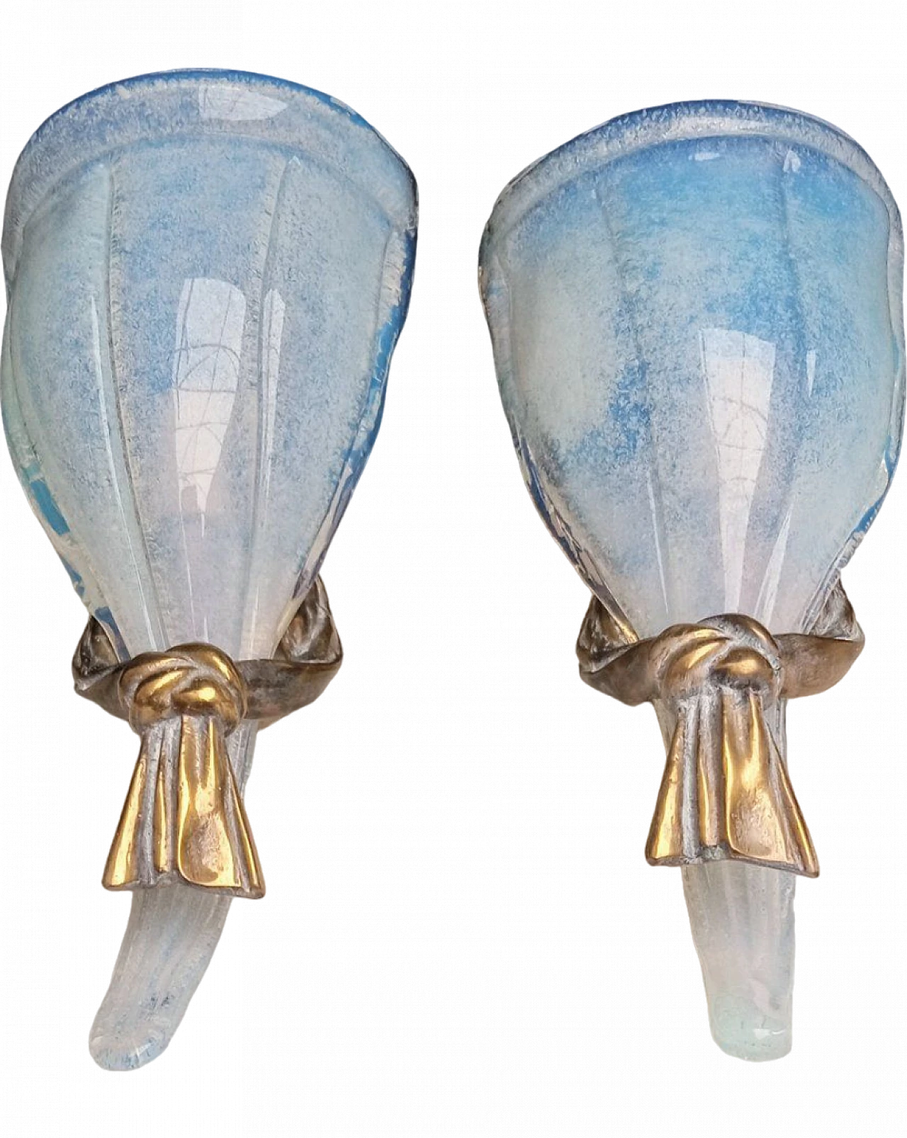 Pair of opaline Murano glass wall lamps, 1980s 12