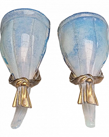 Pair of opaline Murano glass wall lamps, 1980s