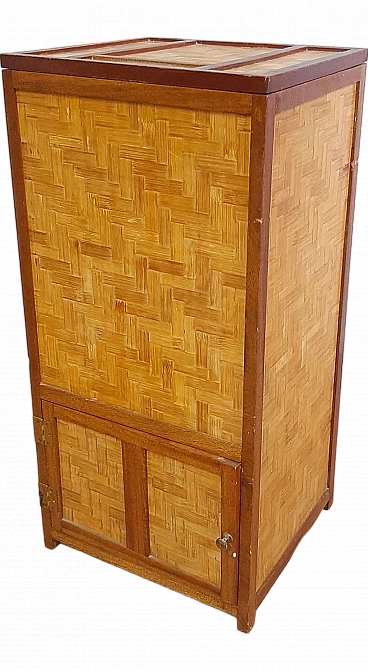 Vertical wicker trunk with double opening, 1970s