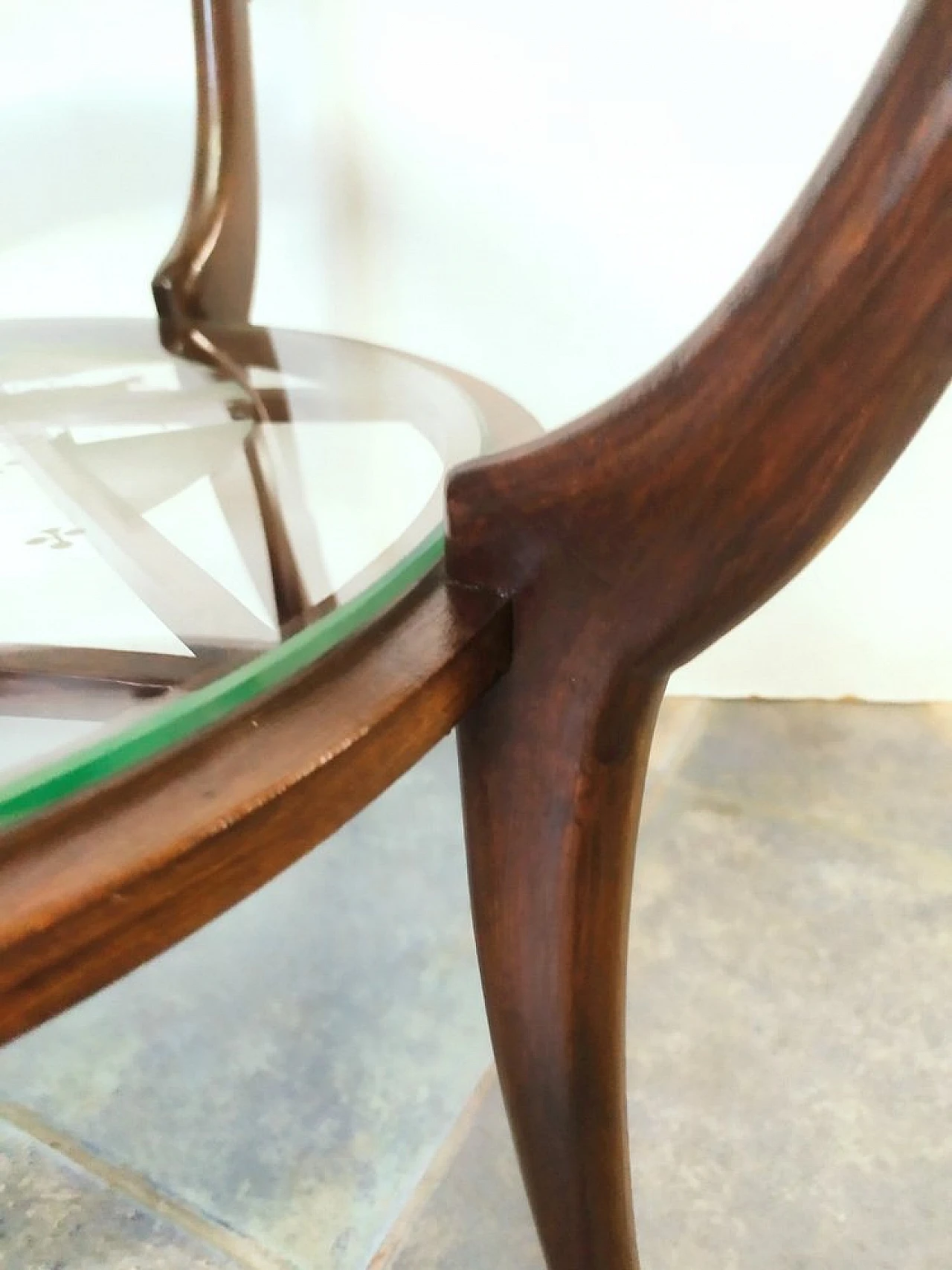 Art Déco round coffee table in beech wood & glass, 1940s 6