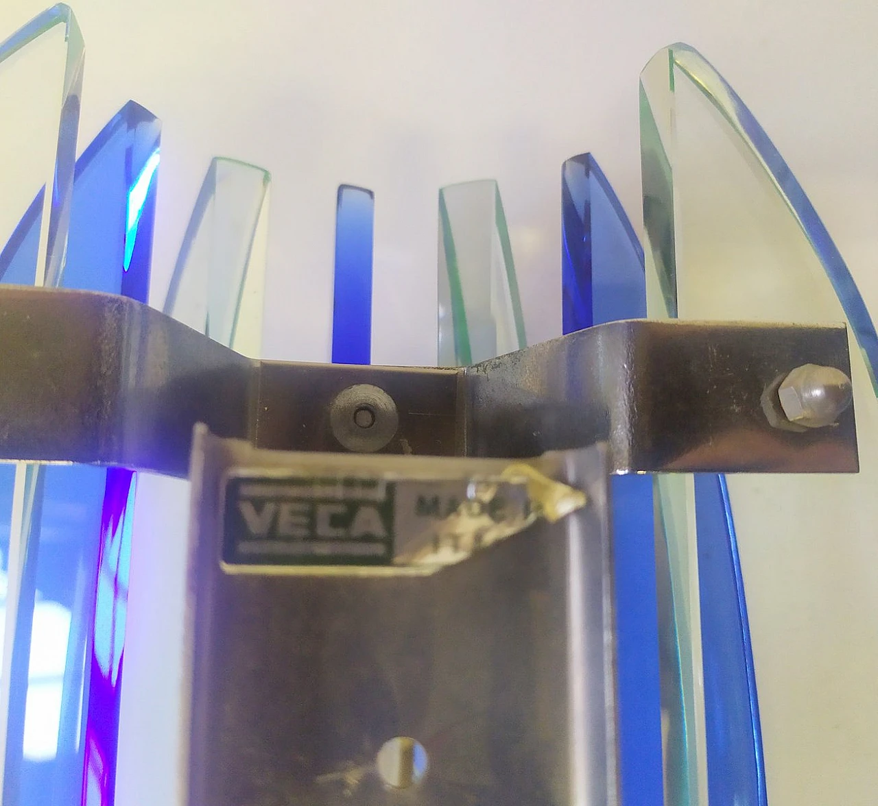 Pair of blue glass & metal wall lights by Veca, 1970s 5