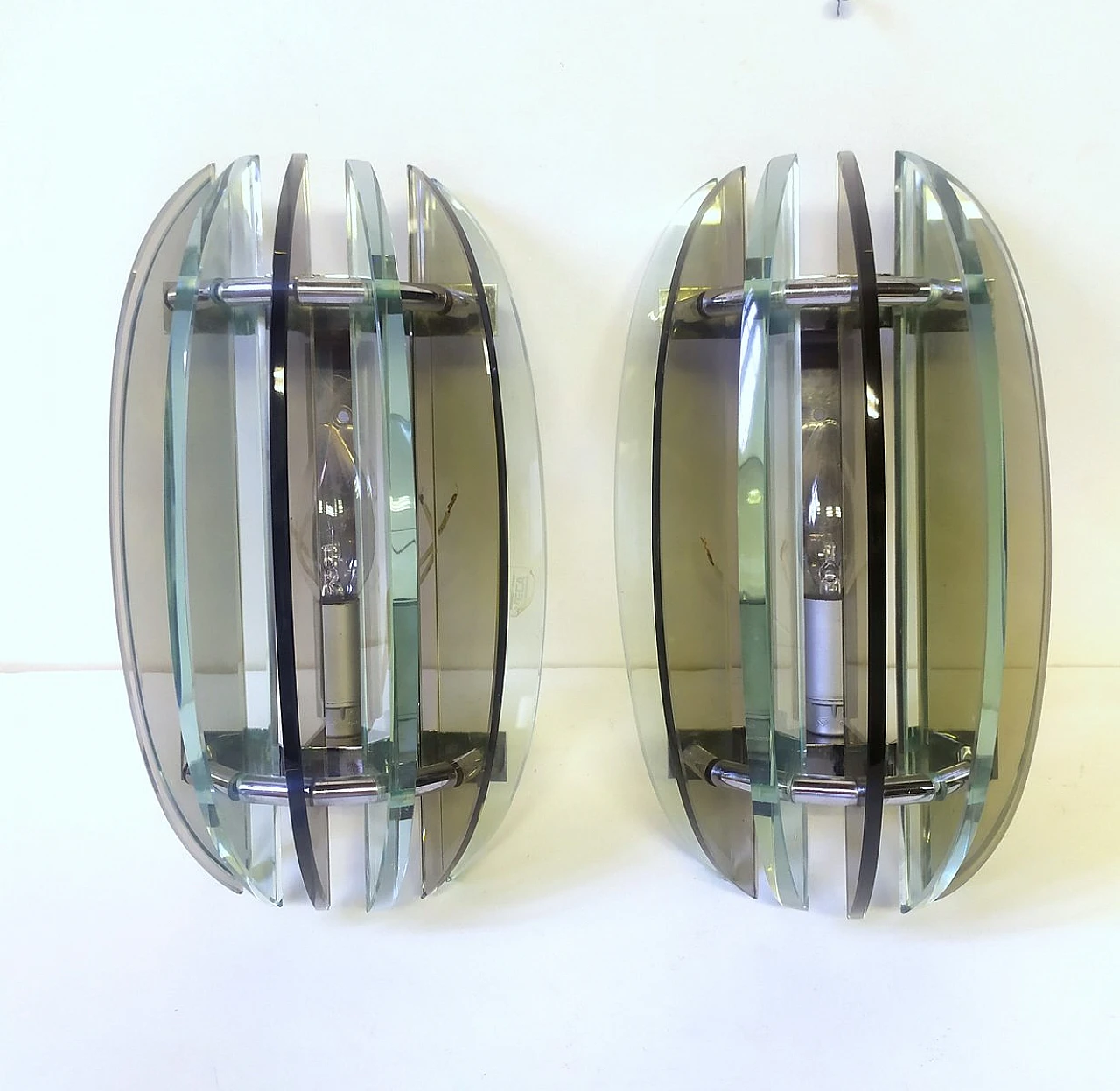 Pair of green glass & metal wall lights by Veca, 1970s 1