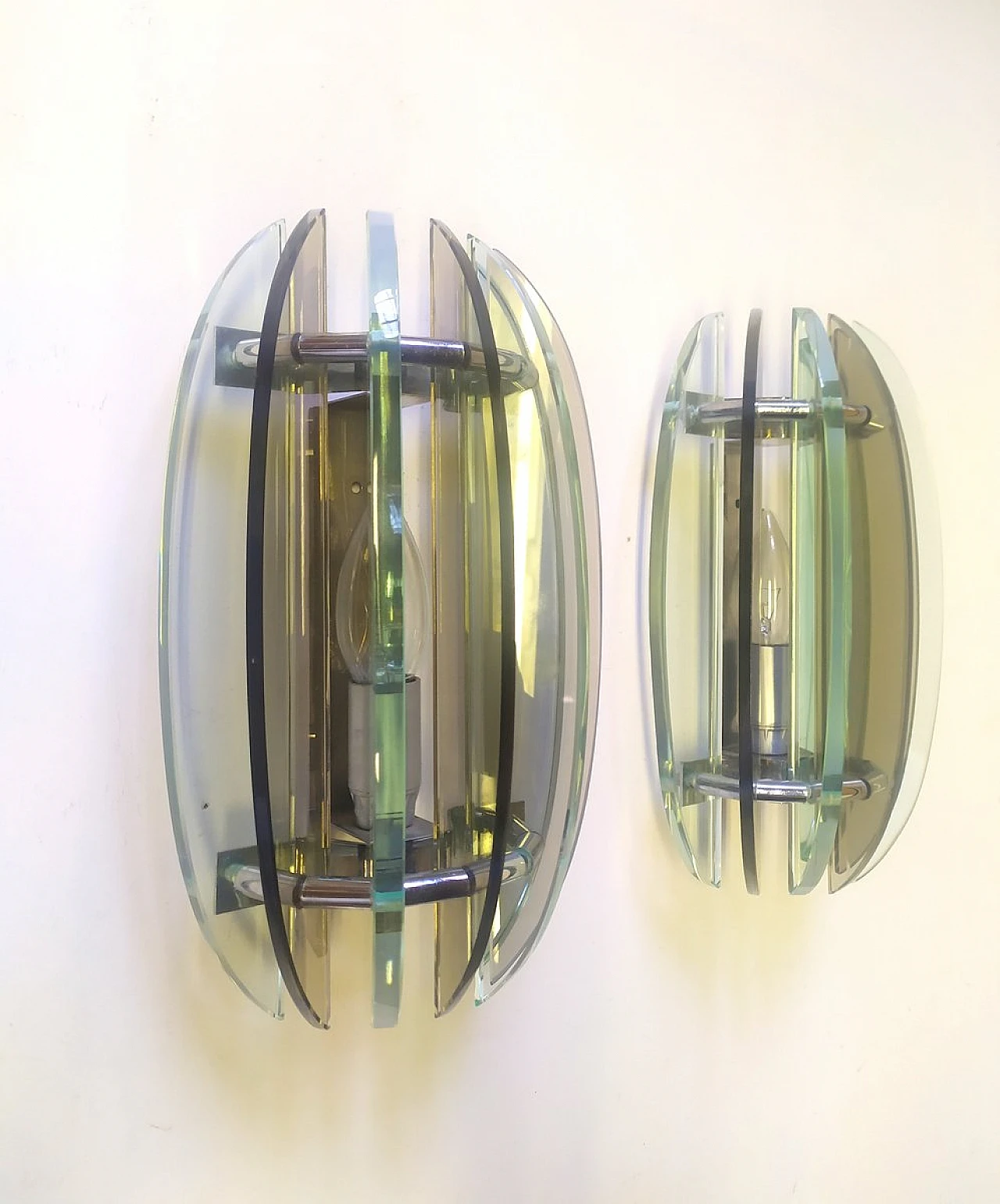 Pair of green glass & metal wall lights by Veca, 1970s 2