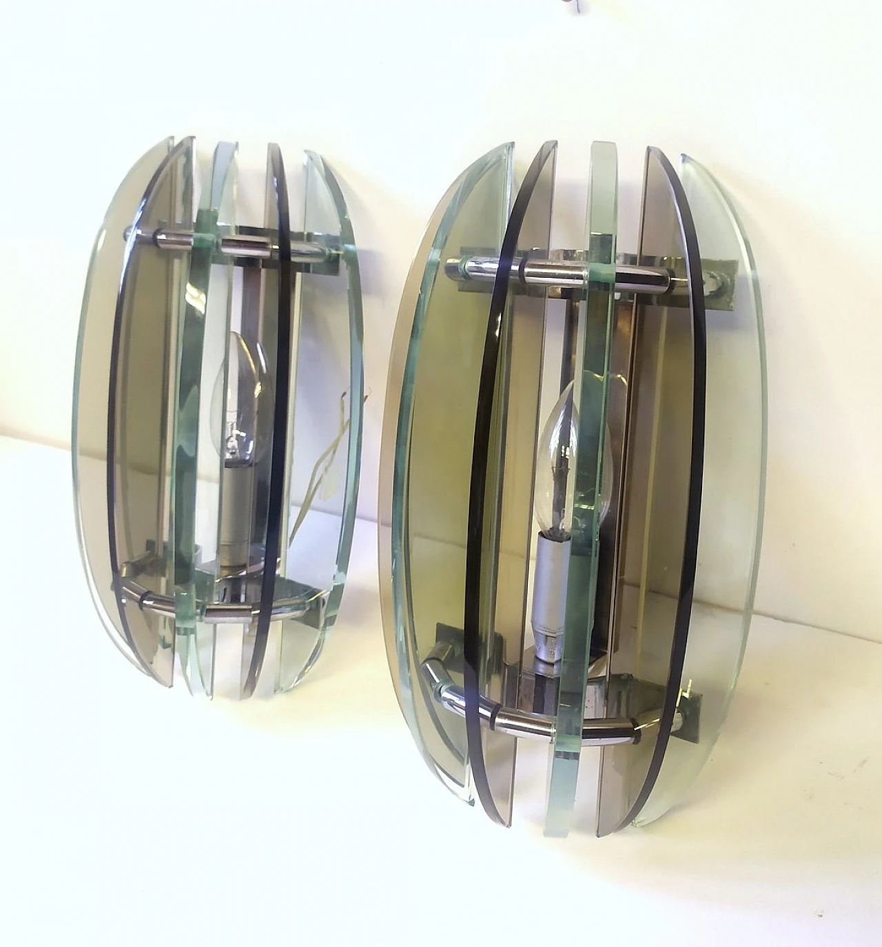 Pair of green glass & metal wall lights by Veca, 1970s 3