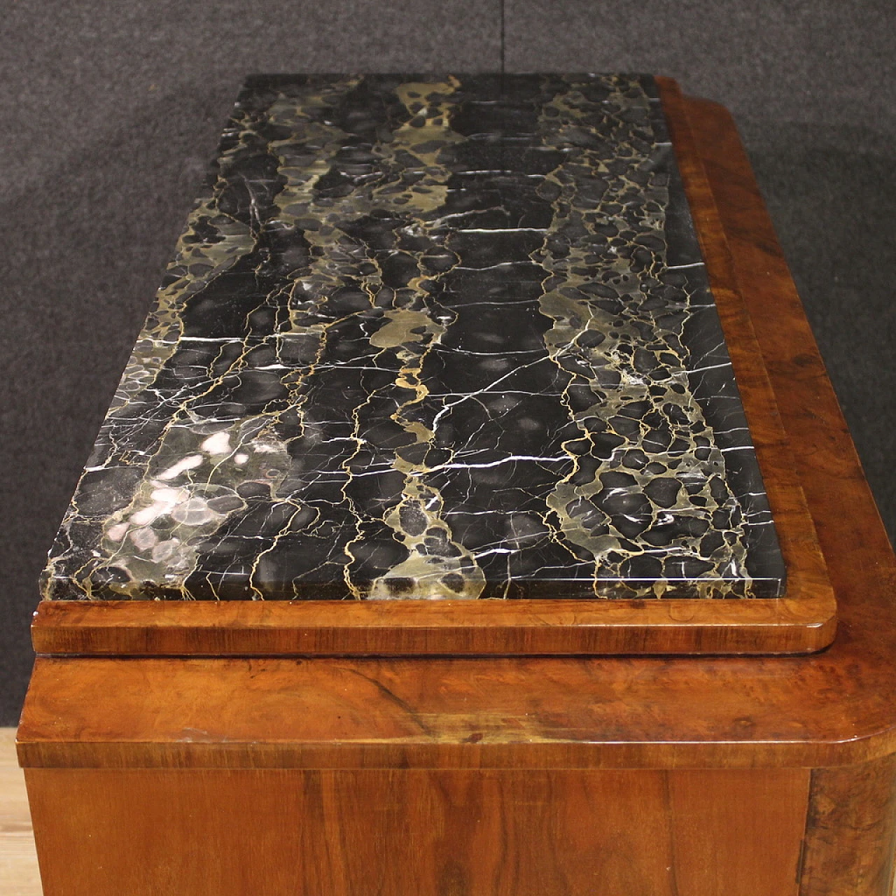 Art Deco walnut and walnut-root dresser with marble top, 1940s 5