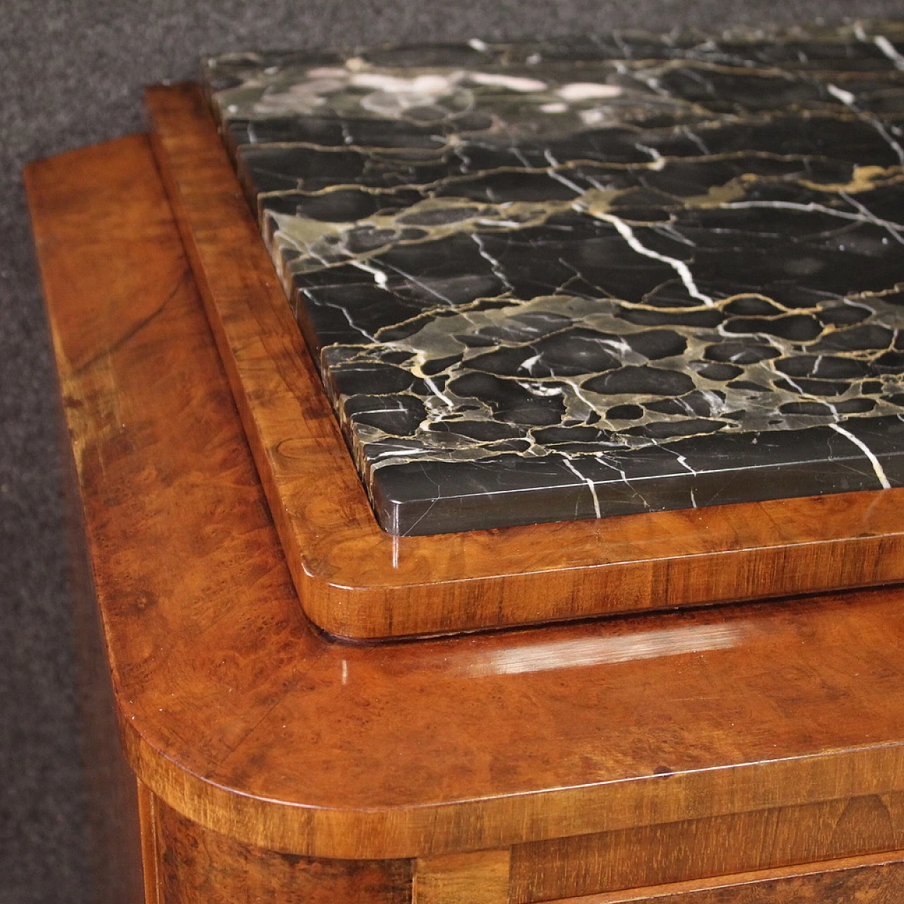 Art Deco walnut and walnut-root dresser with marble top, 1940s 7