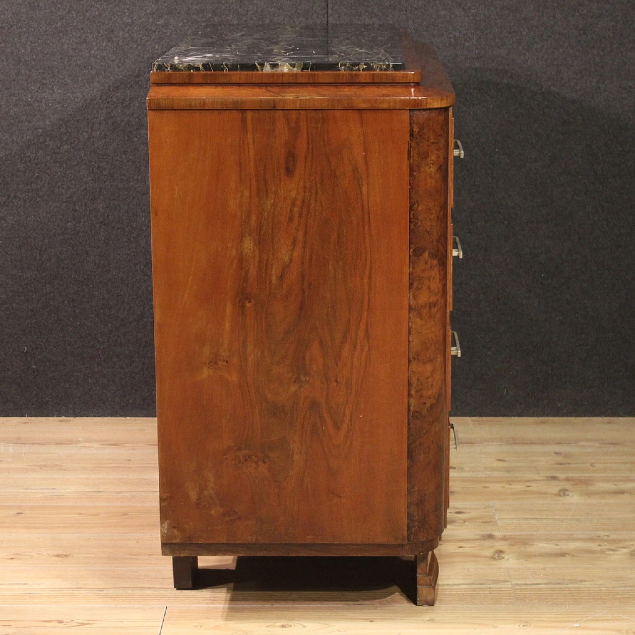 Art Deco walnut and walnut-root dresser with marble top, 1940s 11