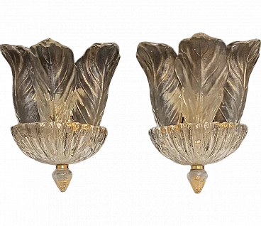 Pair of Murano glass leaf wall lamps, 1980s