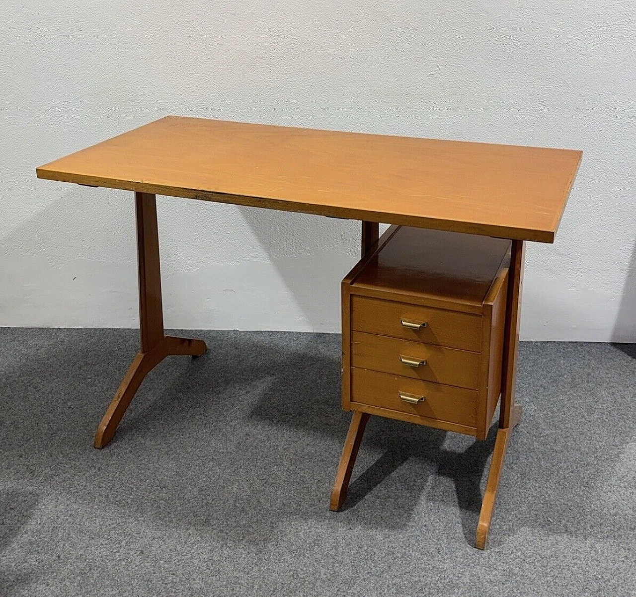 Wood desk with drawers, 1950s 1