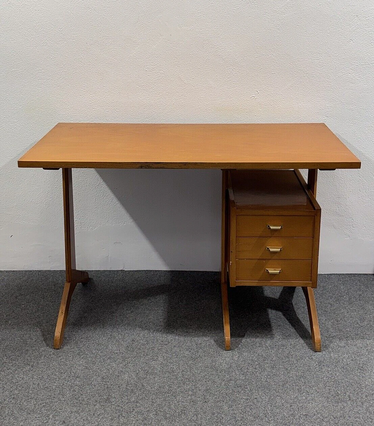 Wood desk with drawers, 1950s 4