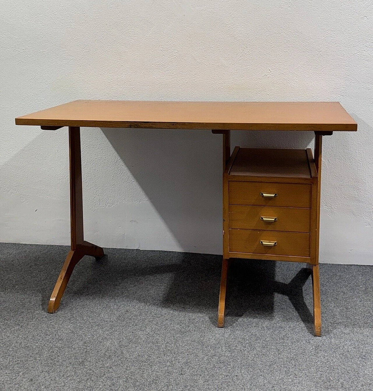 Wood desk with drawers, 1950s 5