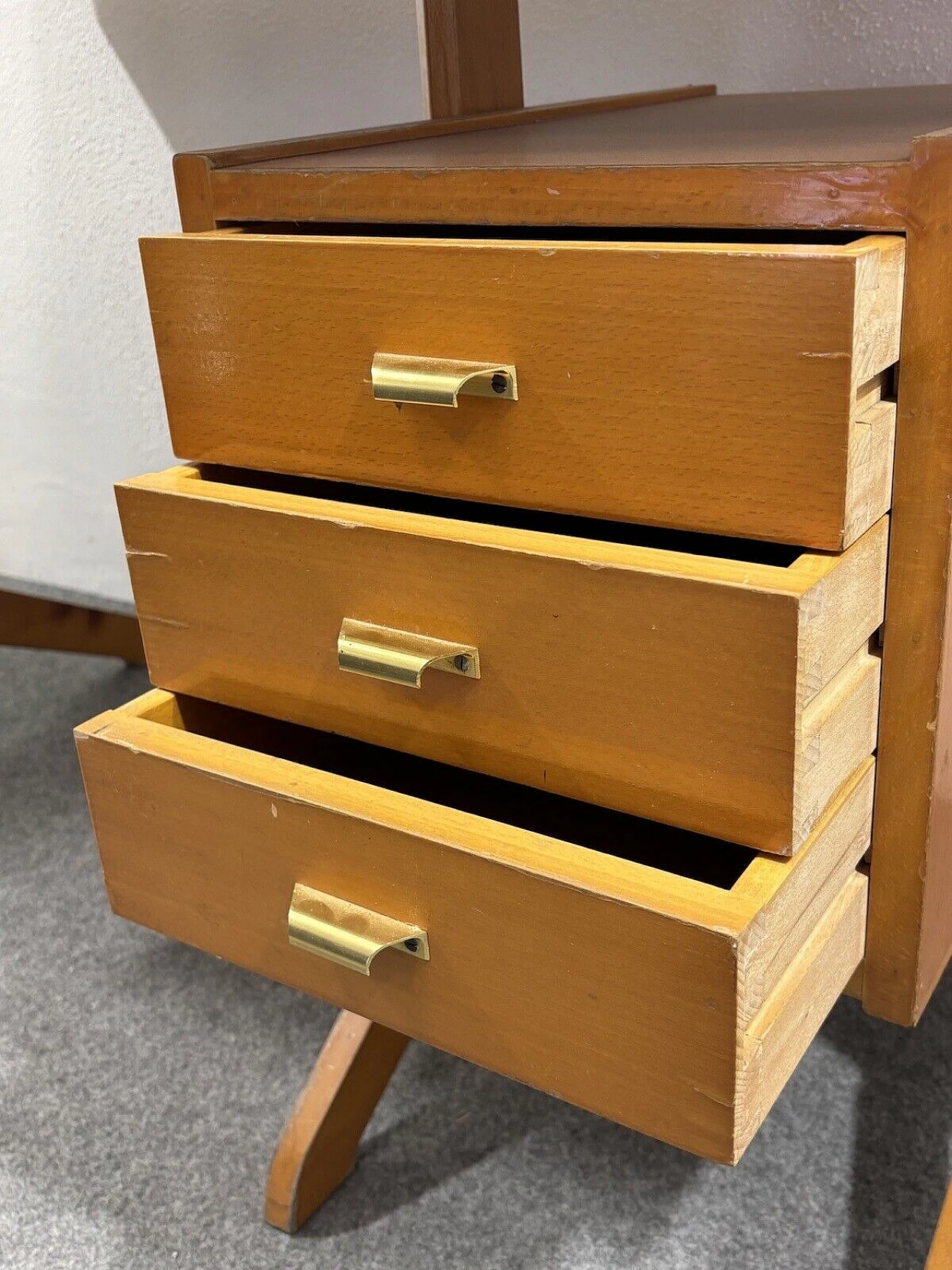 Wood desk with drawers, 1950s 6