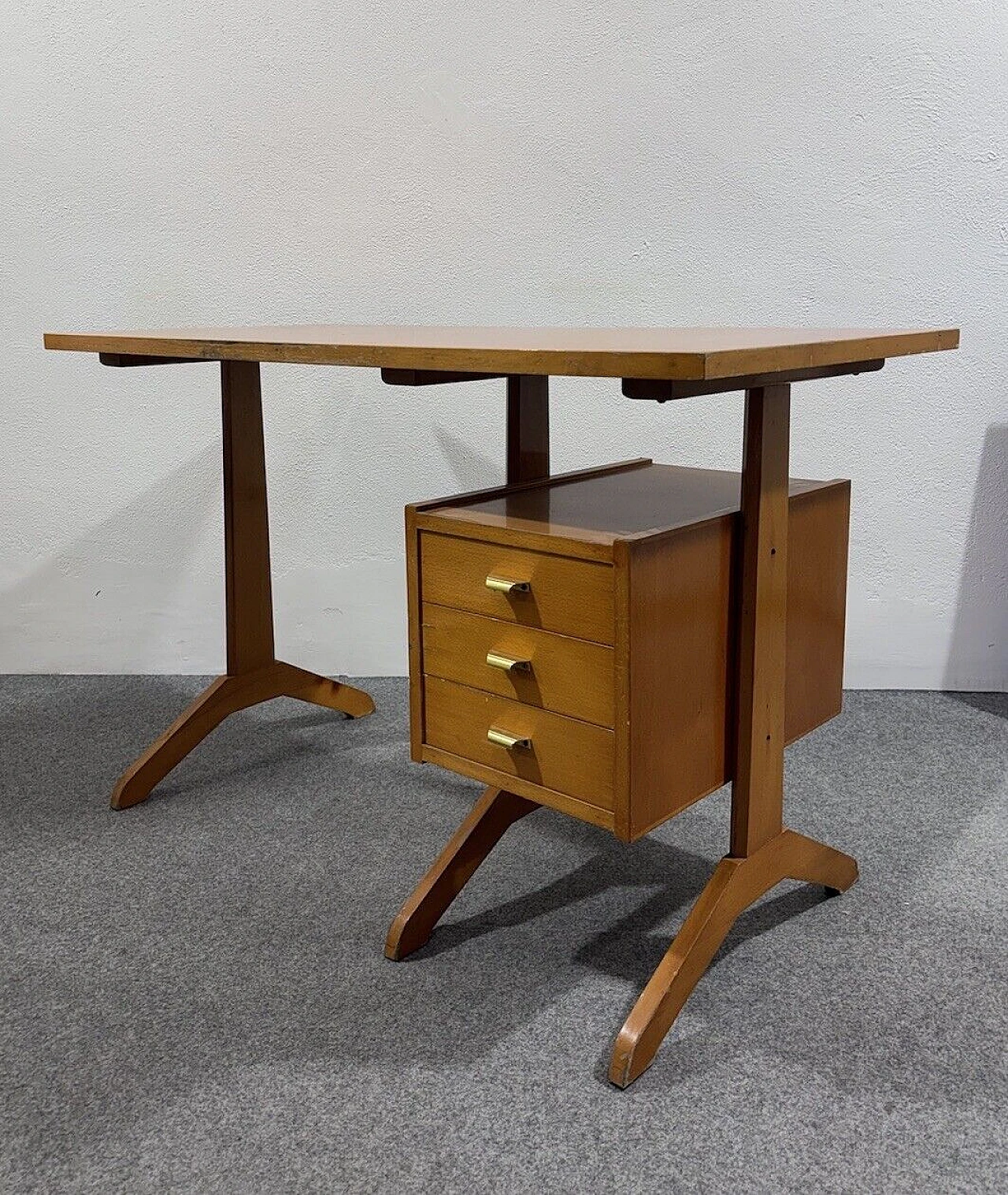 Wood desk with drawers, 1950s 7