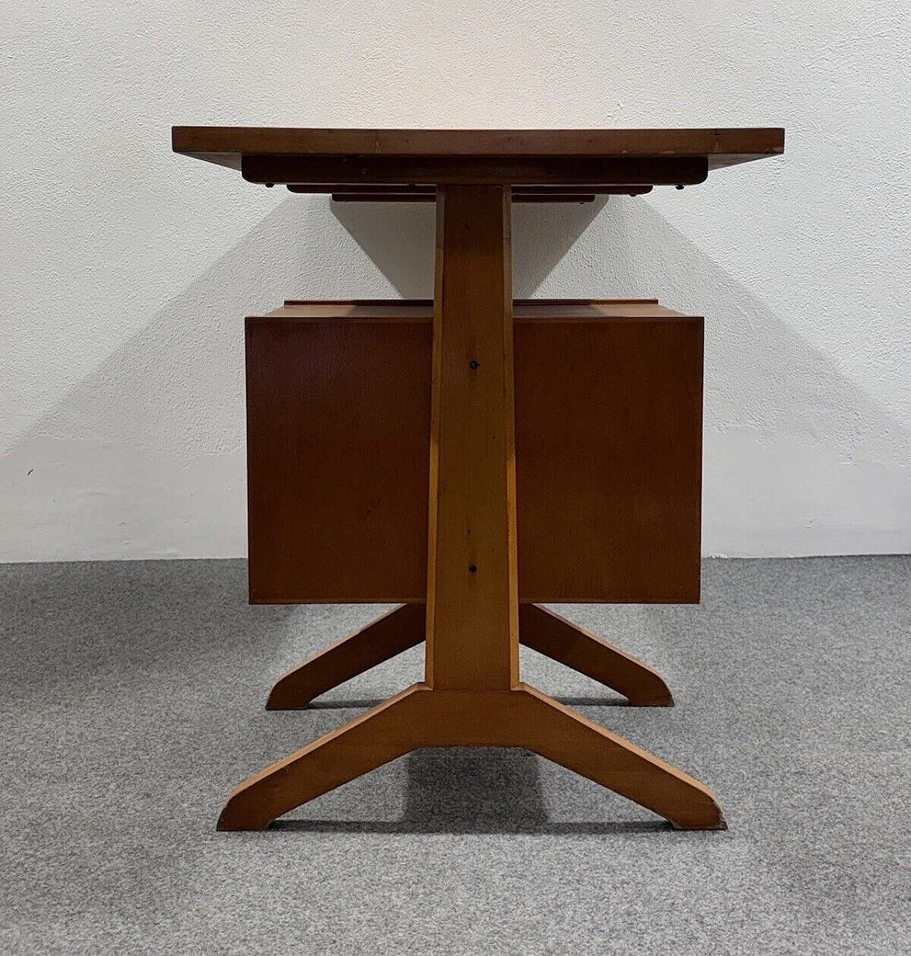 Wood desk with drawers, 1950s 8