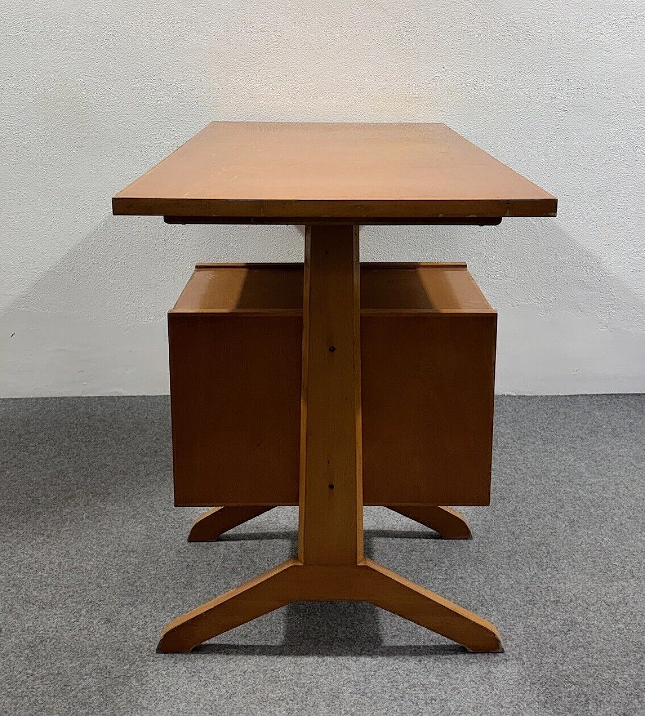 Wood desk with drawers, 1950s 9