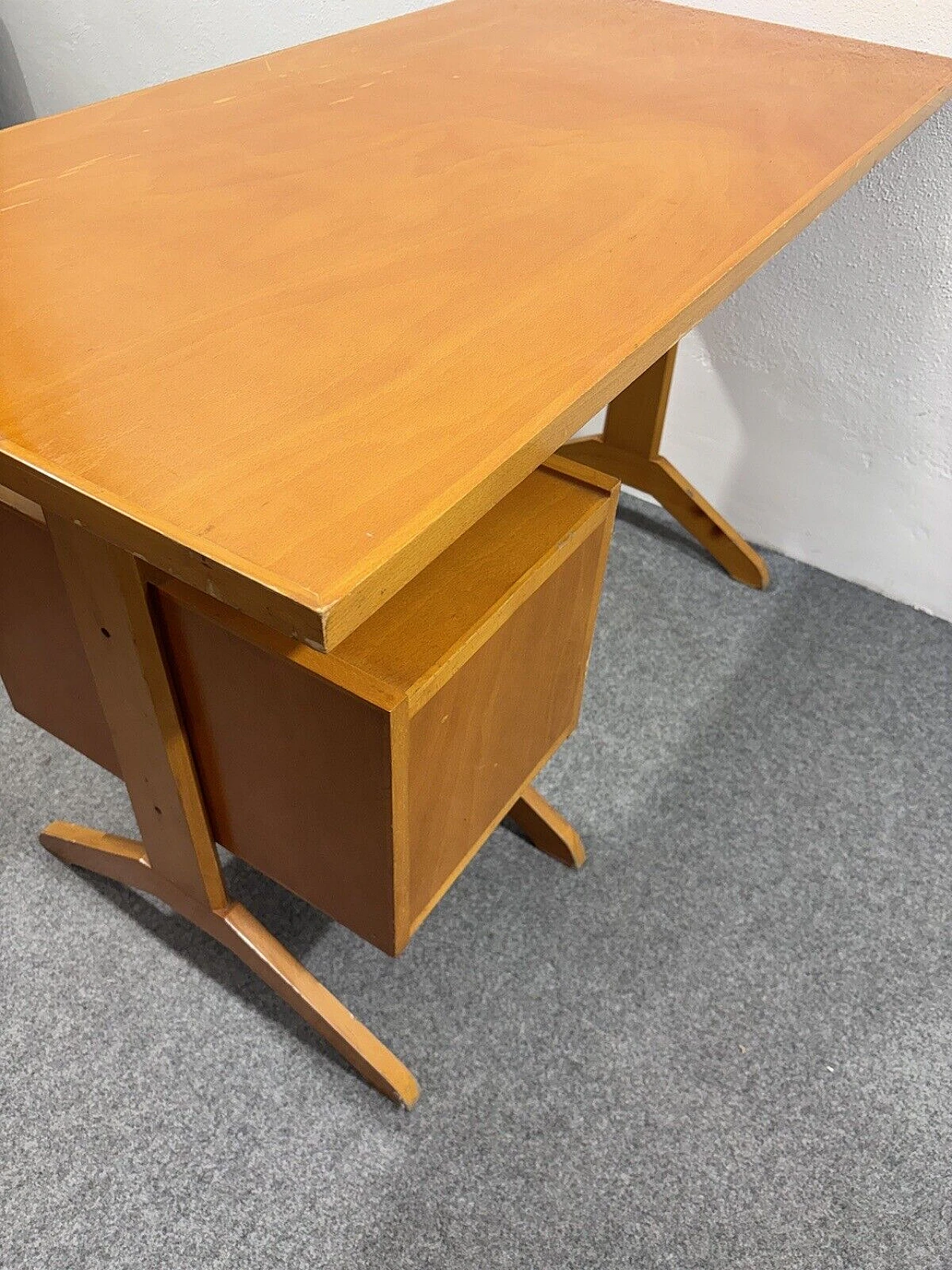 Wood desk with drawers, 1950s 12