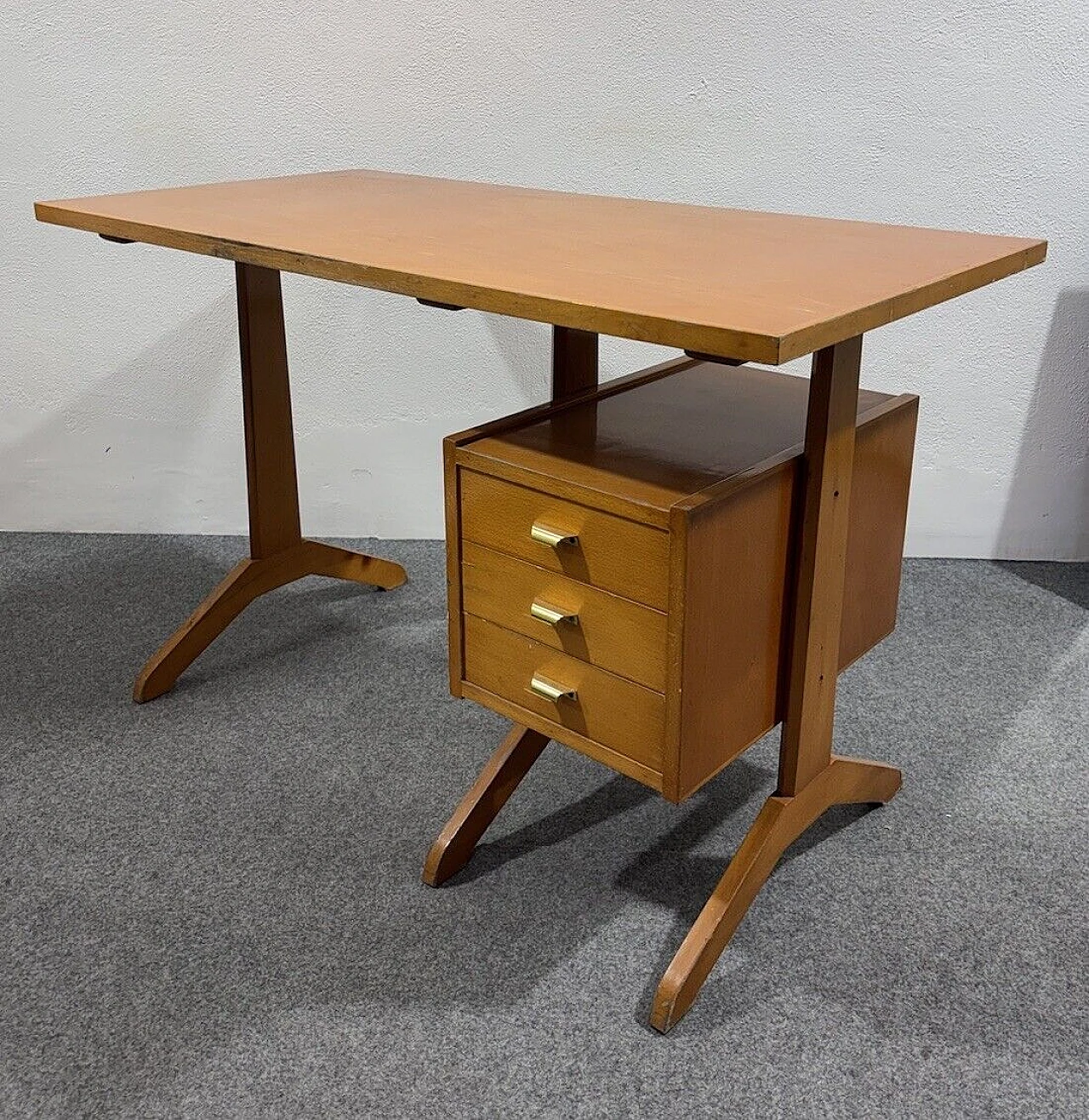 Wood desk with drawers, 1950s 13