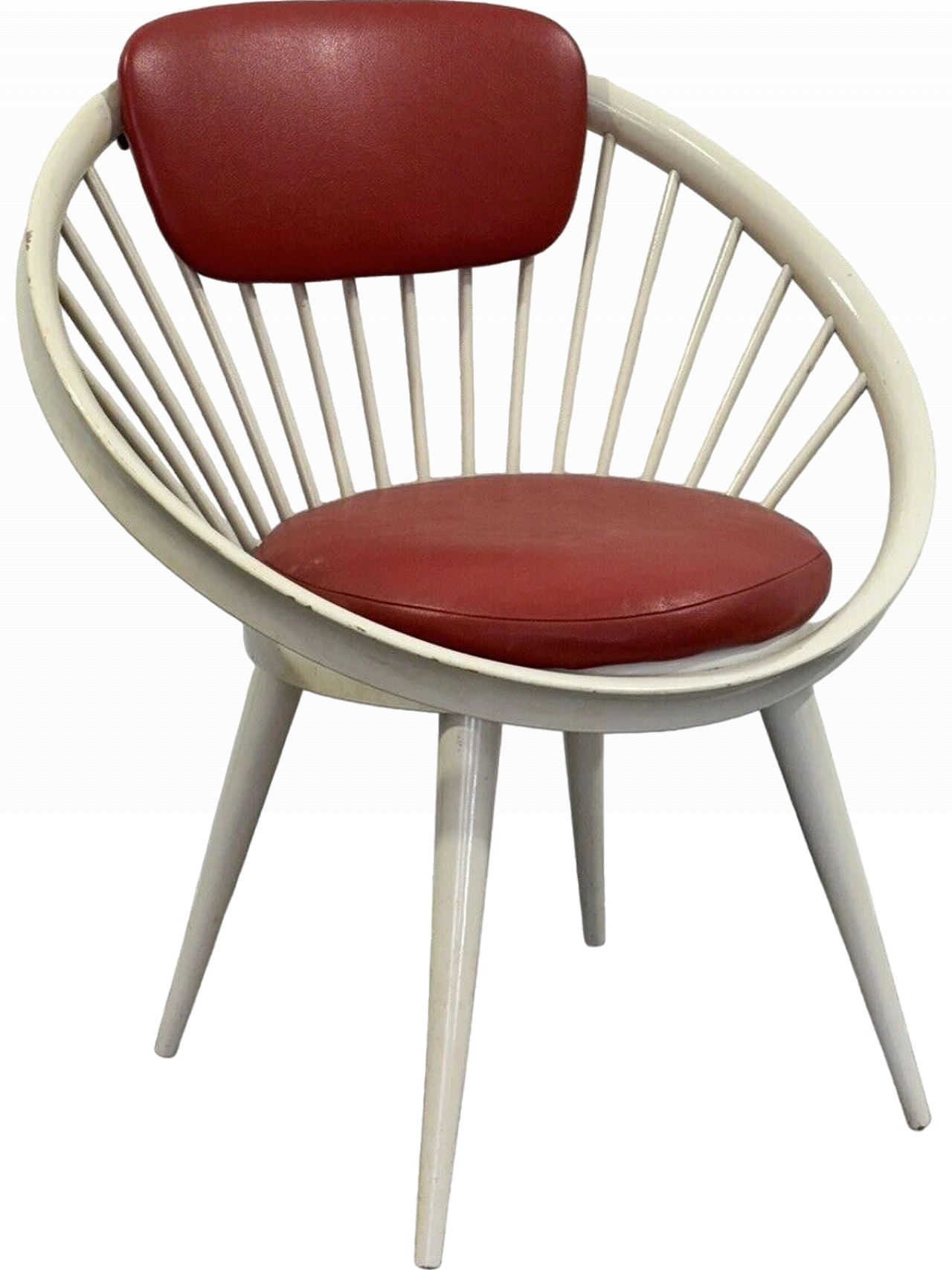 White wood and red leather armchair by Yngve Ekström, 1960s 2